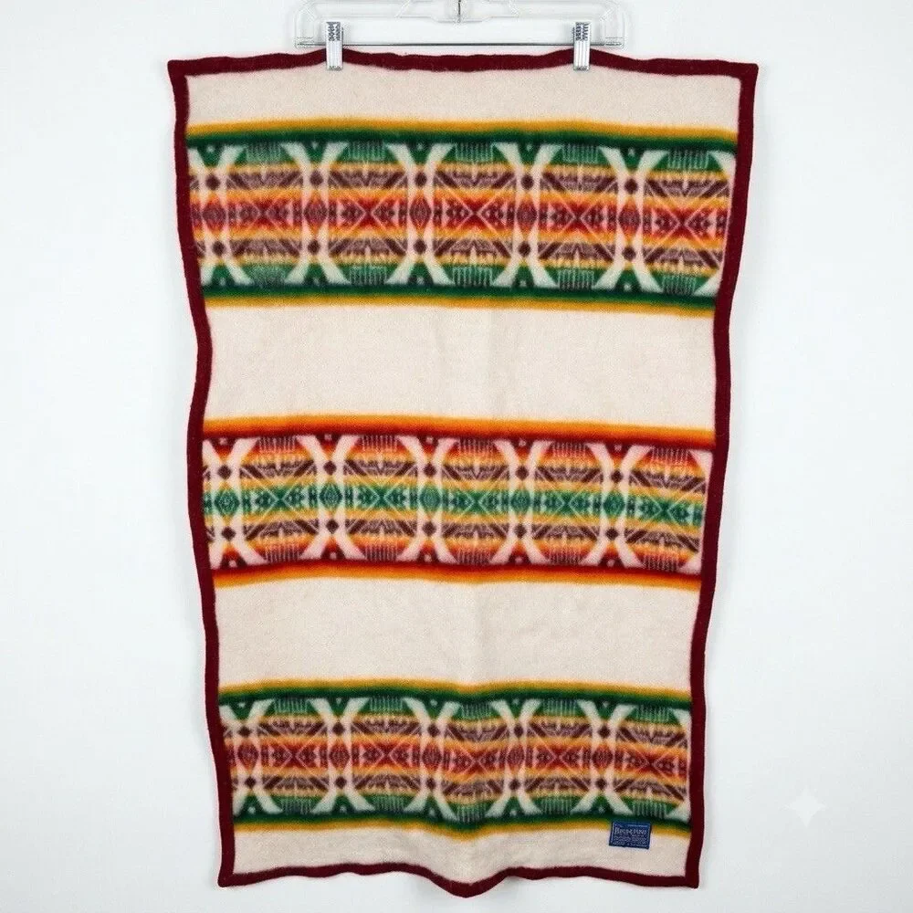 Vtg Pendleton Beaver State Throw Blanket Wool Crib Baby Southwestern Aztec 40x25